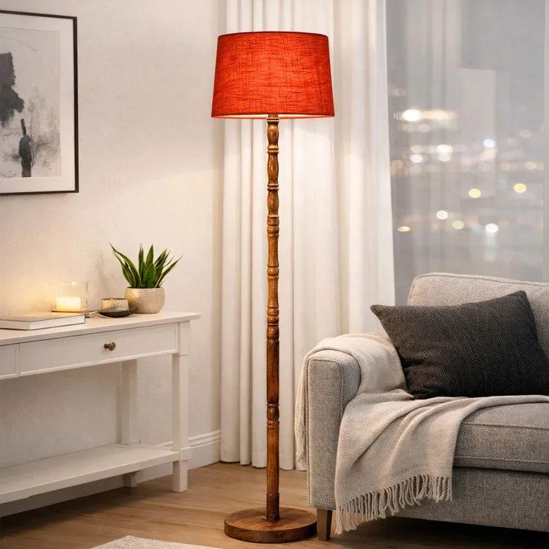 Heritage Turned Wooden Floor Lamp - Red & Brown media 2