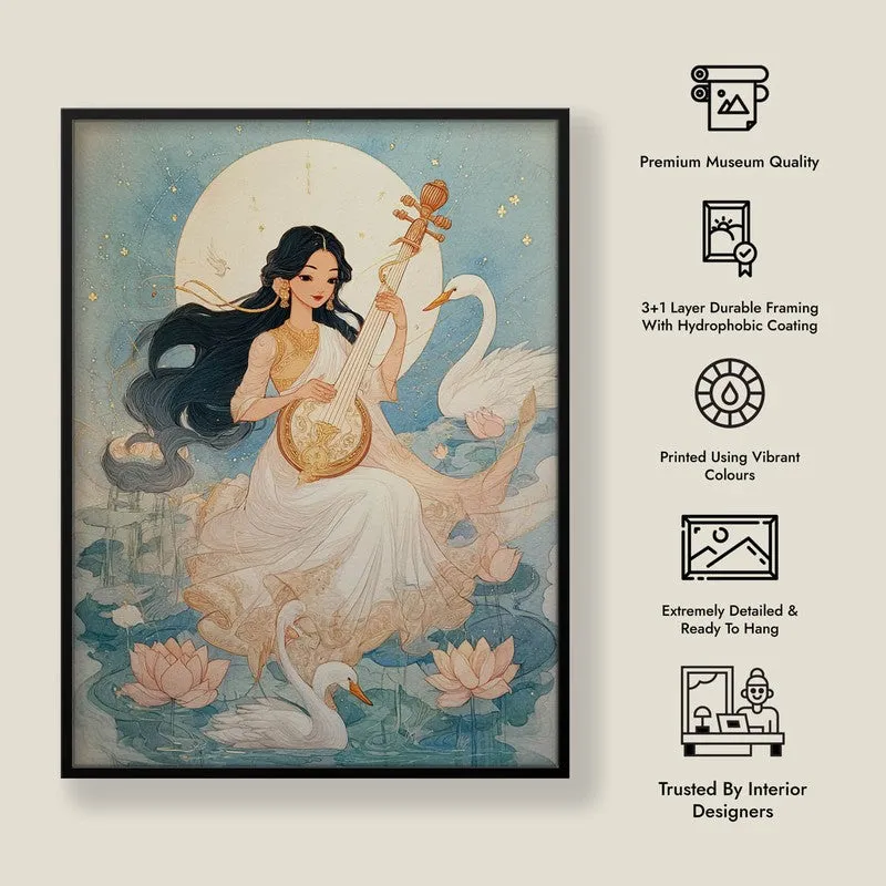 Goddess Saraswati Playing Bina Blissful Archival Paper Wall Art media 8