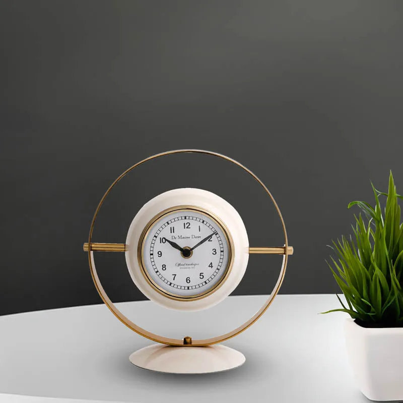 Lineage Halo Table Clock - White & Gold media 1