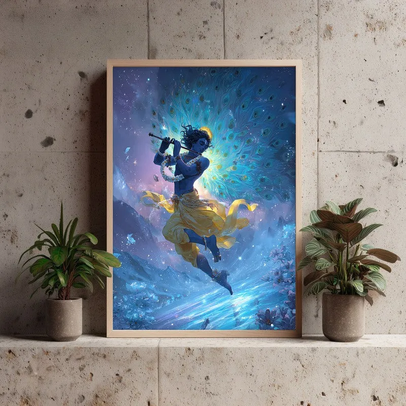 Lord Krishnas Cosmic Divine Dance Archival Paper Wall Art - Natural Brown Frame media 3