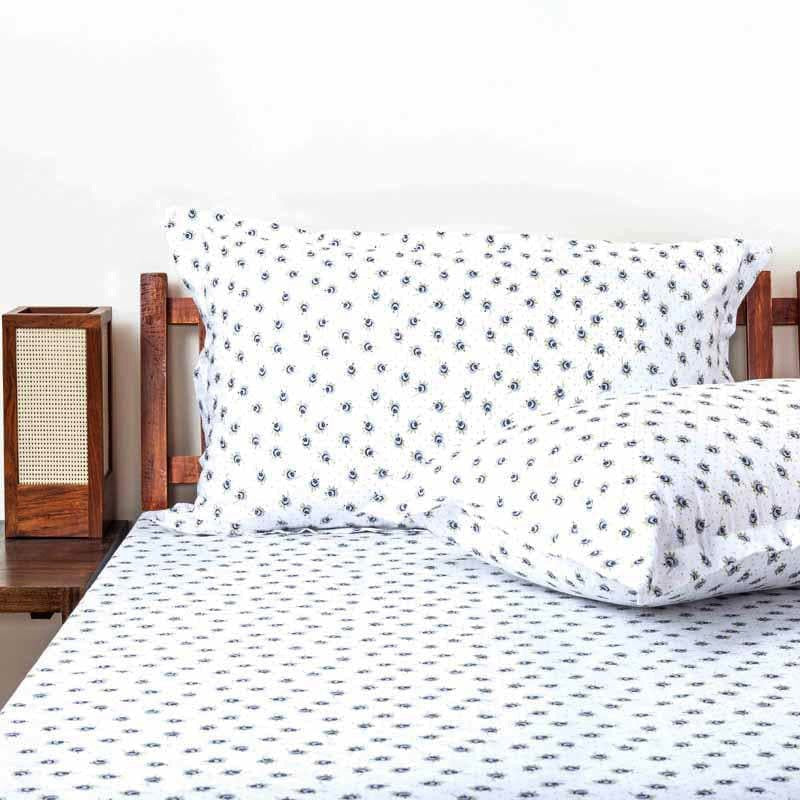 Serene Blooms Cotton Bedsheet (Grey) - 180 TC media 4