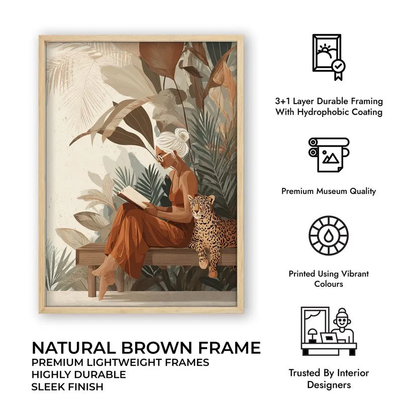 Wild Reading Canvas Wall Painting - Brown Frame media 10