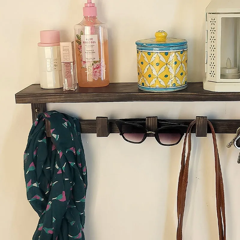 Mantrika Wooden Wall Shelf Organiser with Key Holders media 4