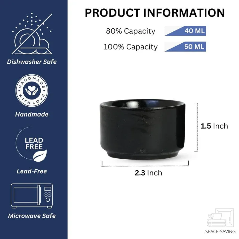 Culixa Ceramic Dip Bowls (Black ,50 mL Each) - Set Of Six media 8