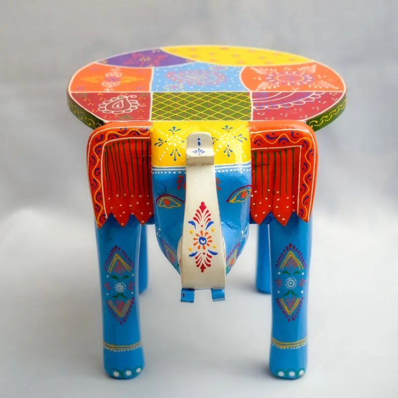 Kivra Ethnic Painted Mango Wood Stool media 3