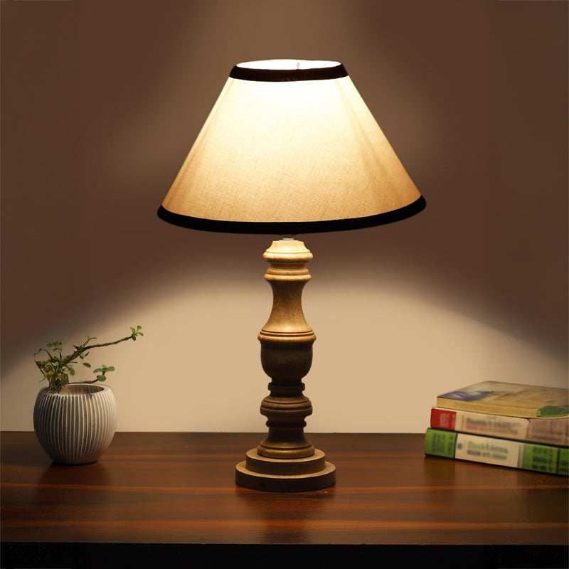 Cotin II Stripe Carve Wooden Table Lamp - White,Brown