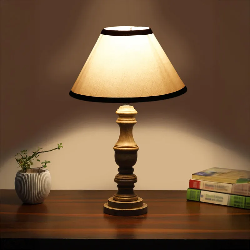 Cotin II Stripe Carve Wooden Table Lamp - White,Brown media 1