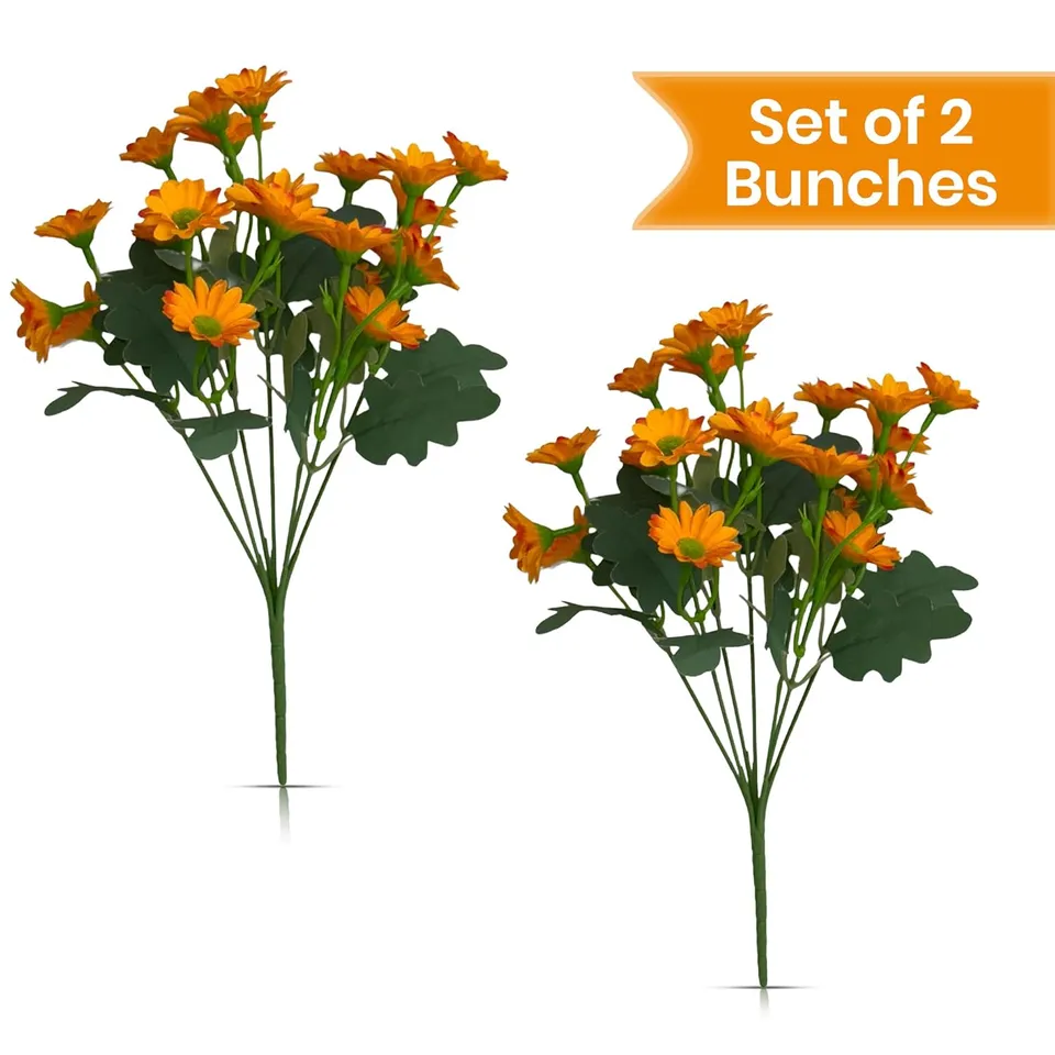 Azure Daisy Artificial Flower (Orange) - Set of Two media 4
