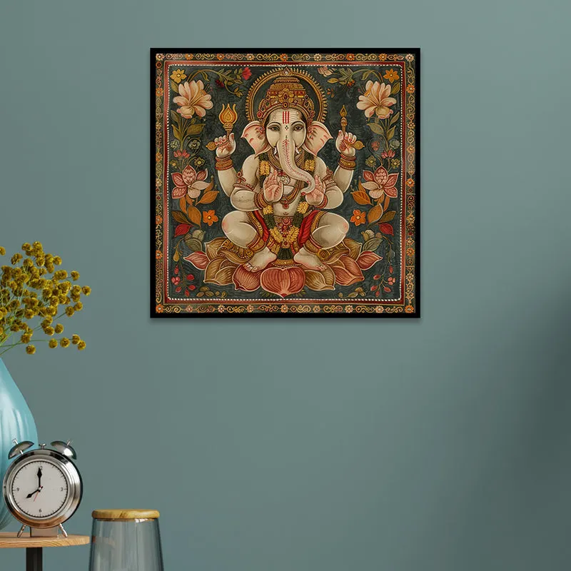 Regal Ganapati Canvas Wall Art With Frame media 1