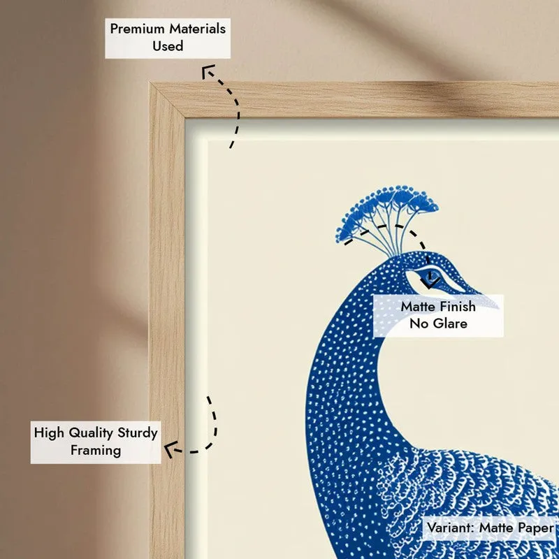 Royal Blue Peacock Canvas Wall Painting With Brown Frame media 10