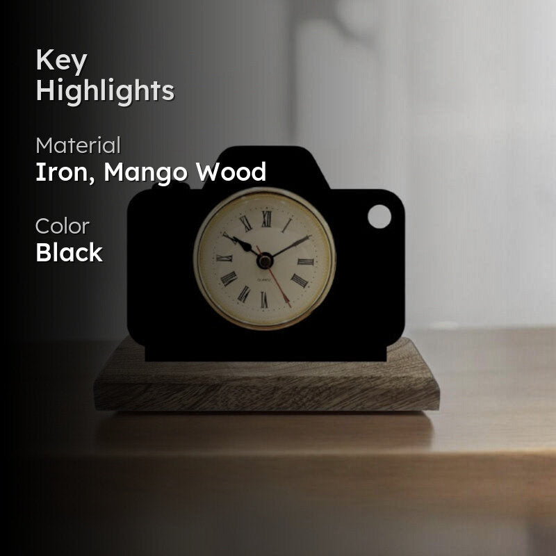 Time Frame Iron & Mango Wood Table Clock media 2