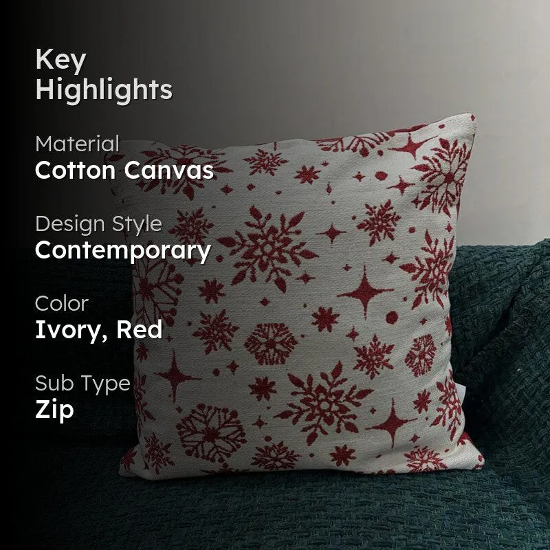 Crimson Flurries Cotton Christmas Cushion Cover media 2