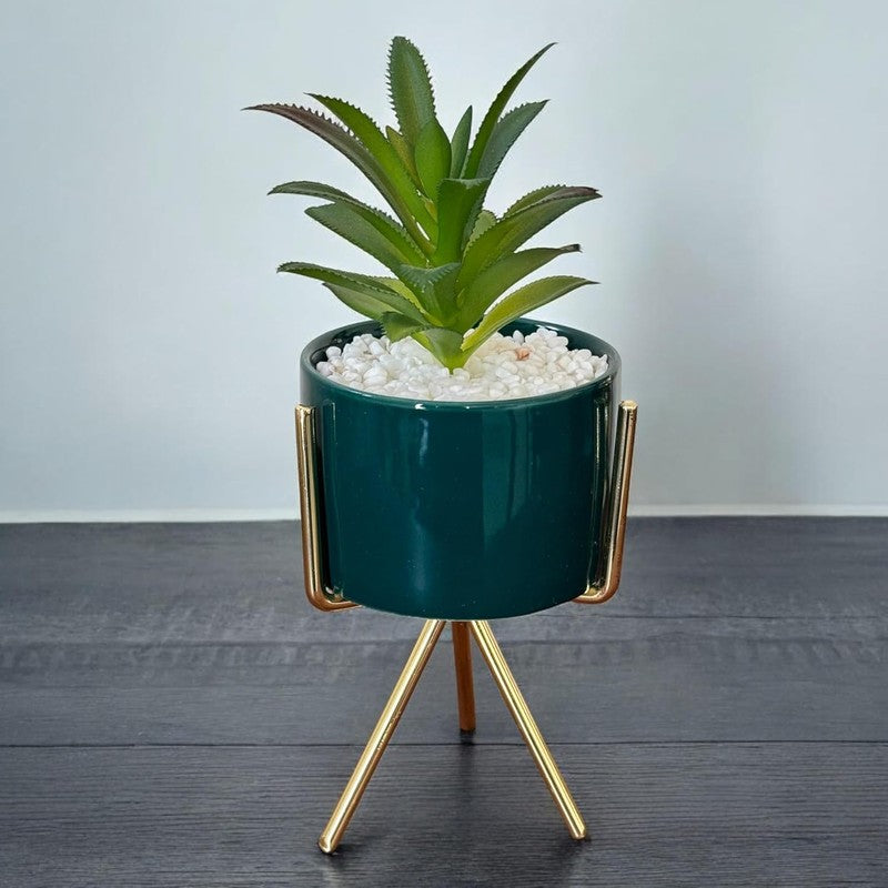 Verdan Ceramic Planter With Artificial Plant - Green media 2