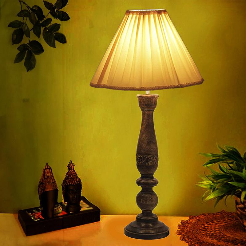Nihara Nila Wooden Fabric Table Lamp - Beige,Brown