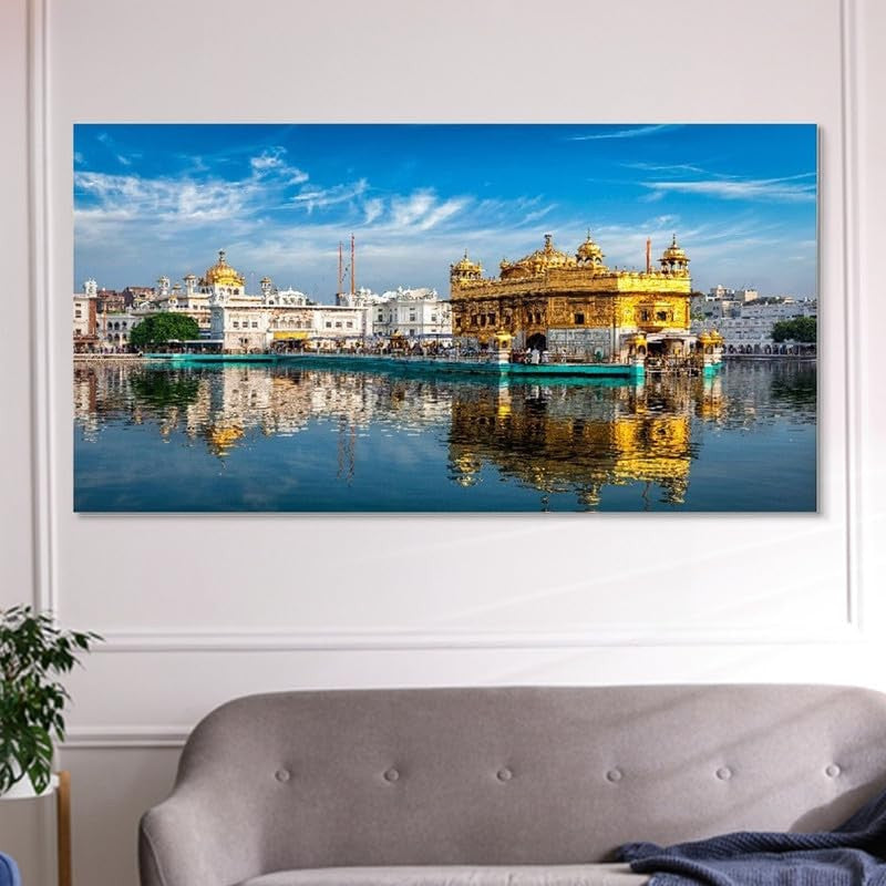Golden Temple Glow Canvas Wall Painting With Frame media 3