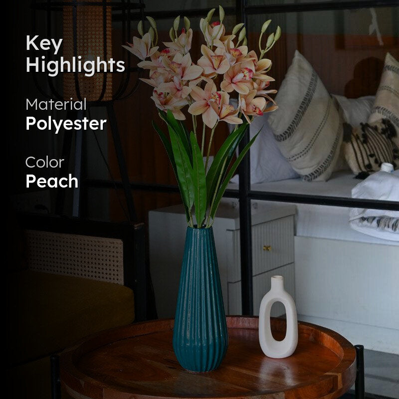 Faux Everlasting Cymbidium Everlasting Orchid Flower Stick - Peach media 2