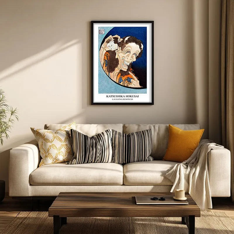 Laughing Demoness Katsushika Hokusai Archival Canvas Wall Painting - Black Frame media 3