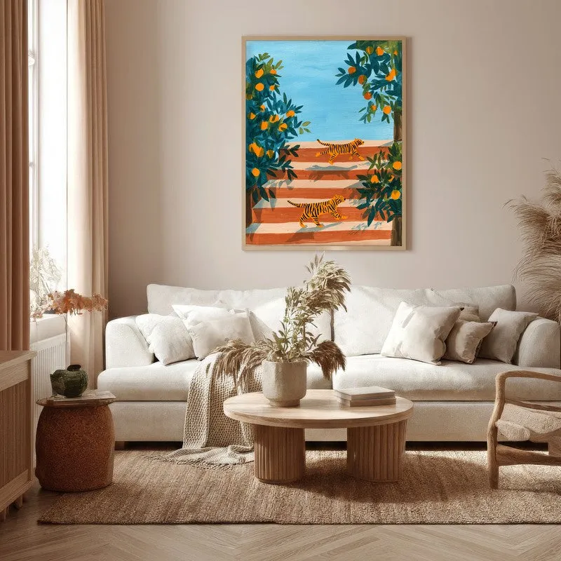 Tangerine Trees Canvas Wall Painting - Brown Frame media 5