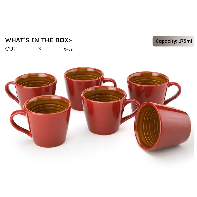 Karvaa Ceramic Tea Cup (175 mL Each)/Red)- Set of Six media 4
