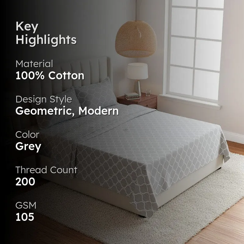 Ragnaa Ethnic Cotton Bedsheet (Grey) - 200 TC media 2