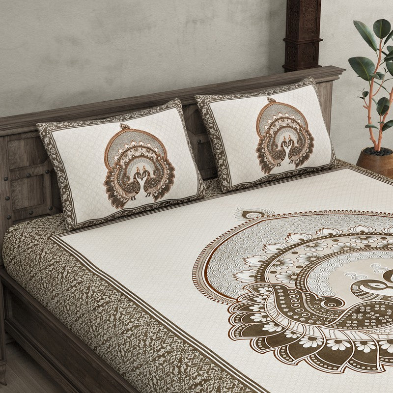 Mayura Ethnic Cotton Bedsheet (White,Green) - 180 TC media 4