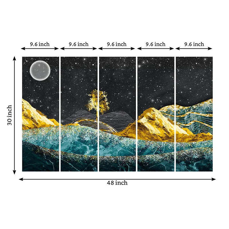 Golden Moonscape Canvas Wall Art - Set Of Five media 8