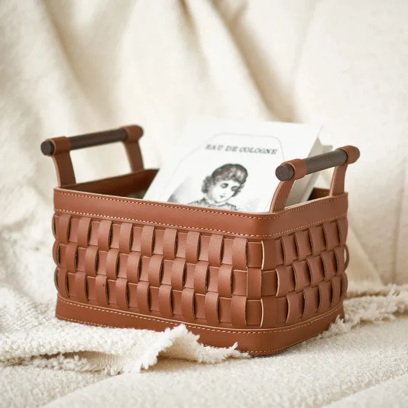 Elegra Faux Leather Storage Basket - Brown media 4