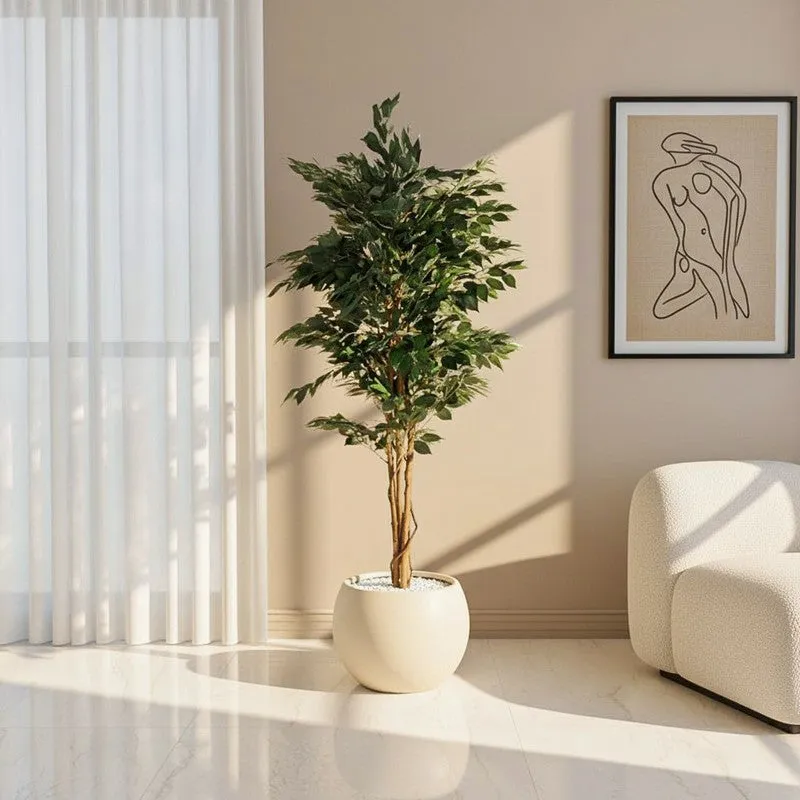 Faux Evergreen Ficus Plant With Black Plastic Pot - 5.91 ft media 1
