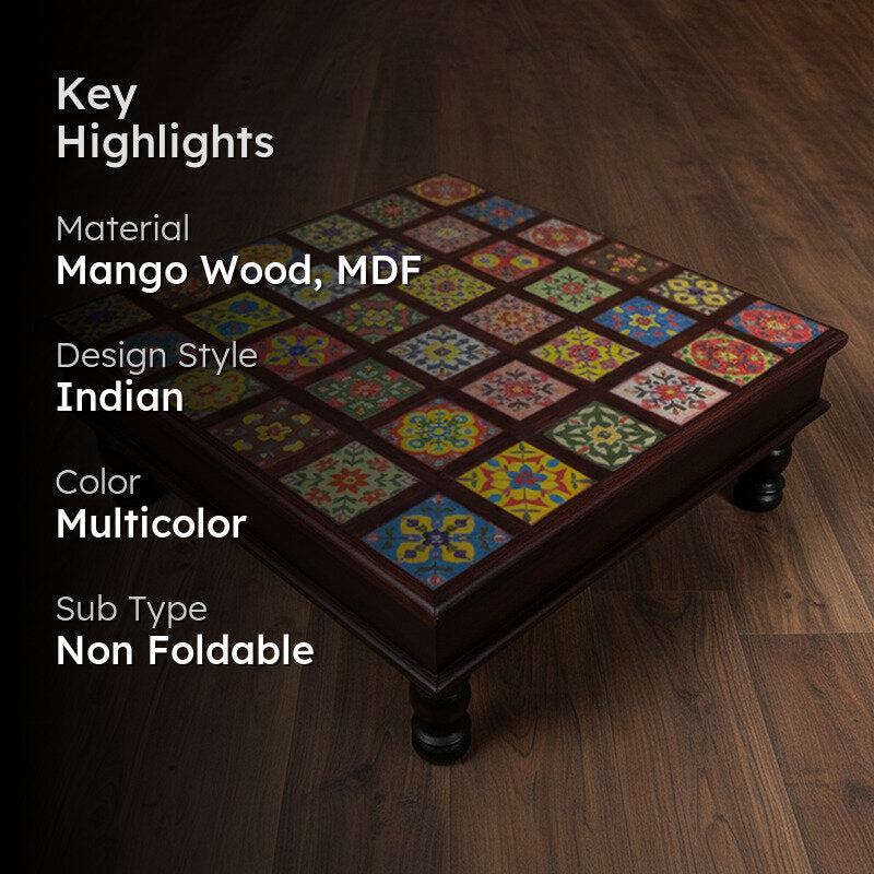 Athangudi Mango Wood & MDF Stool - 18 Inch media 2
