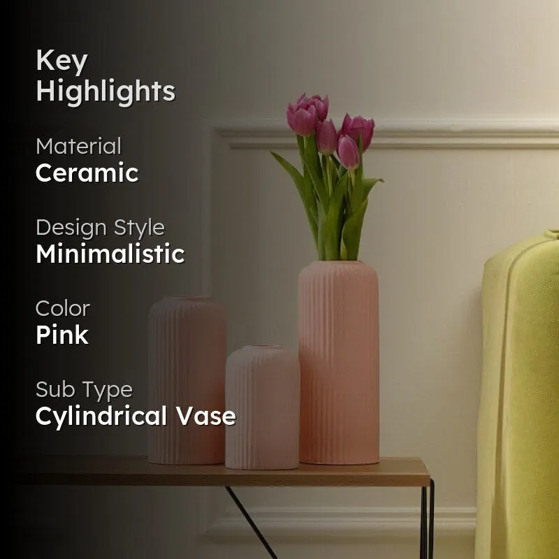 Miso Ribbed Vase (Pink)- Set Of Three media 2