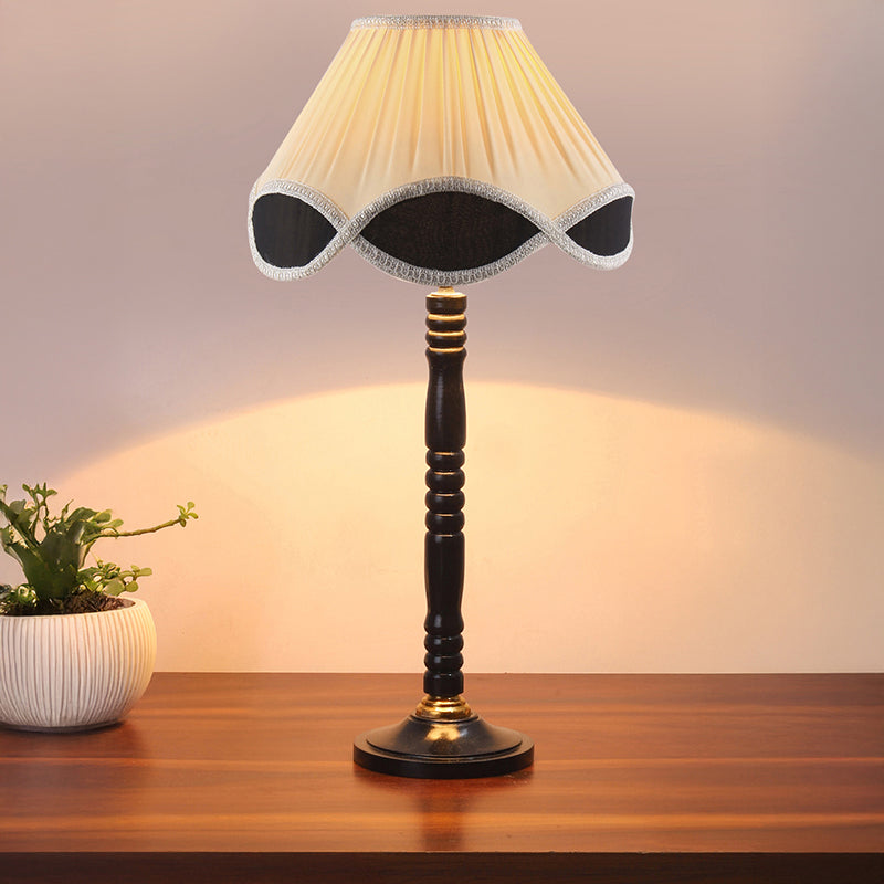 Terra Light Table Lamp With Carved Wooden Base - Ivory,Black