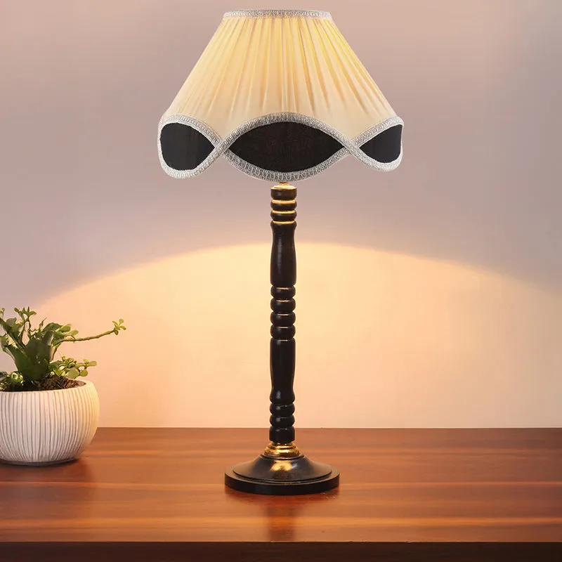 Terra Light Table Lamp With Carved Wooden Base - Ivory,Black media 1