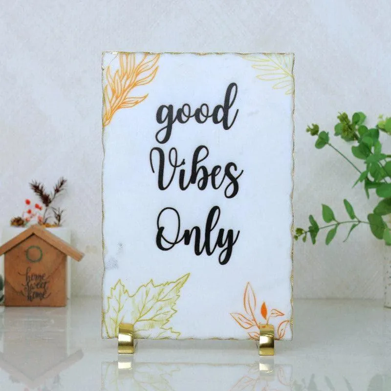 Good Vibes Only Leafy Printed Marble Showpiece media 1