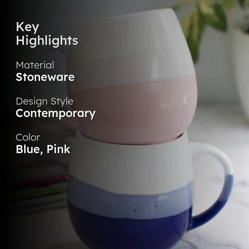 Wave Stoneware Coffee Mug (440 mL Each/Blue,Pink) - Set of Two media 2