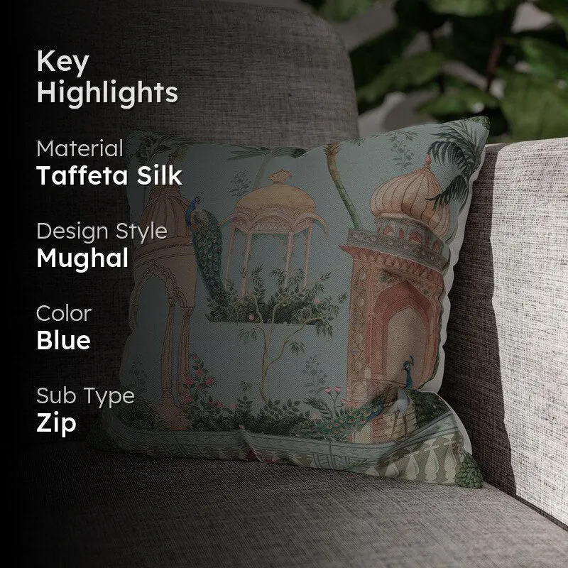 Peacock Mahal Taffeta Silk Cushion Cover media 2