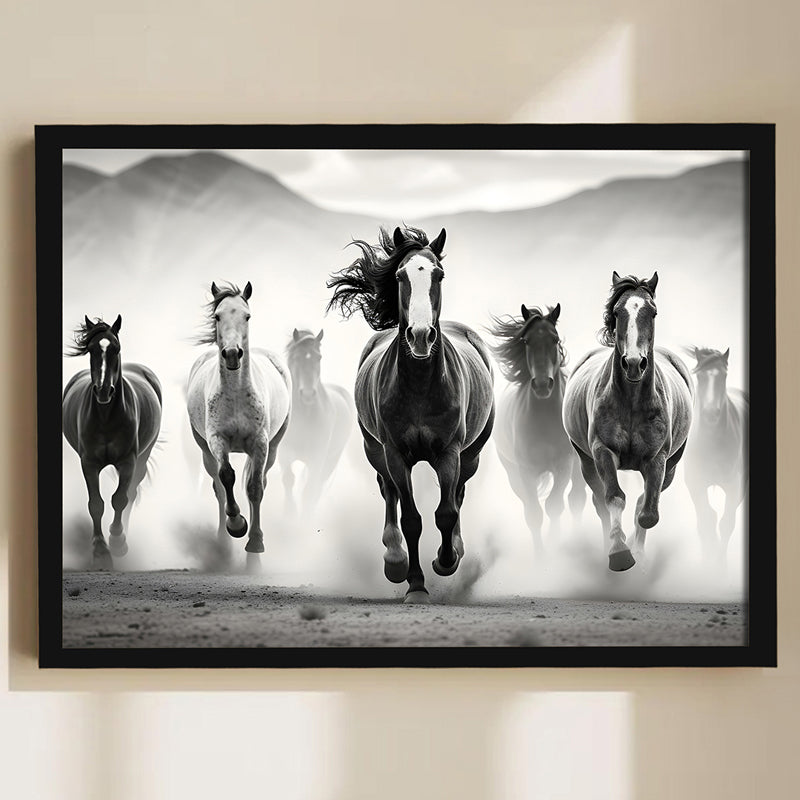 Monochrome Stallions Canvas Wall Art With Frame media 3
