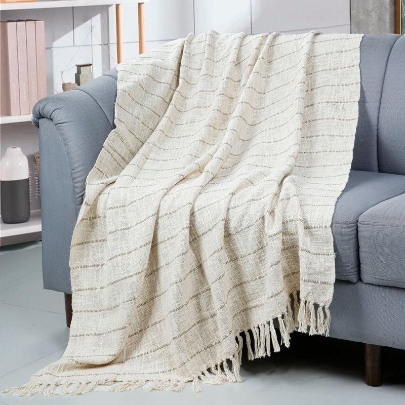 Dusky Loom Striped Throw - Off White & Beige