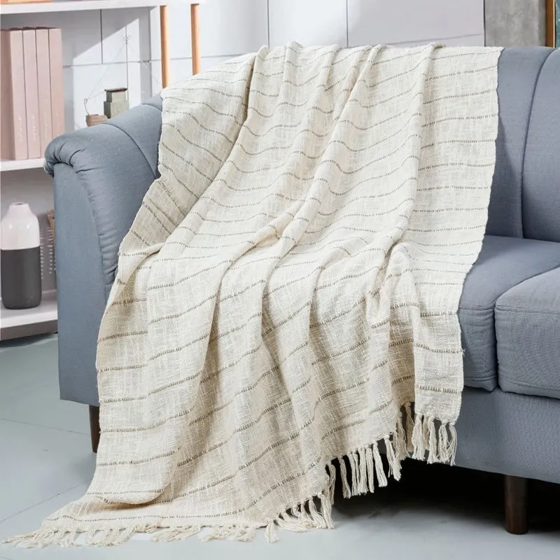 Dusky Loom Striped Throw - Off White & Beige media 1