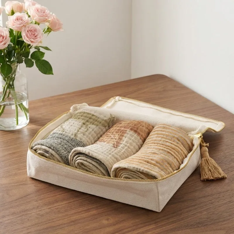 Rang Mahal Cotton Hand Towels with Canvas Box - Set Of Three media 1