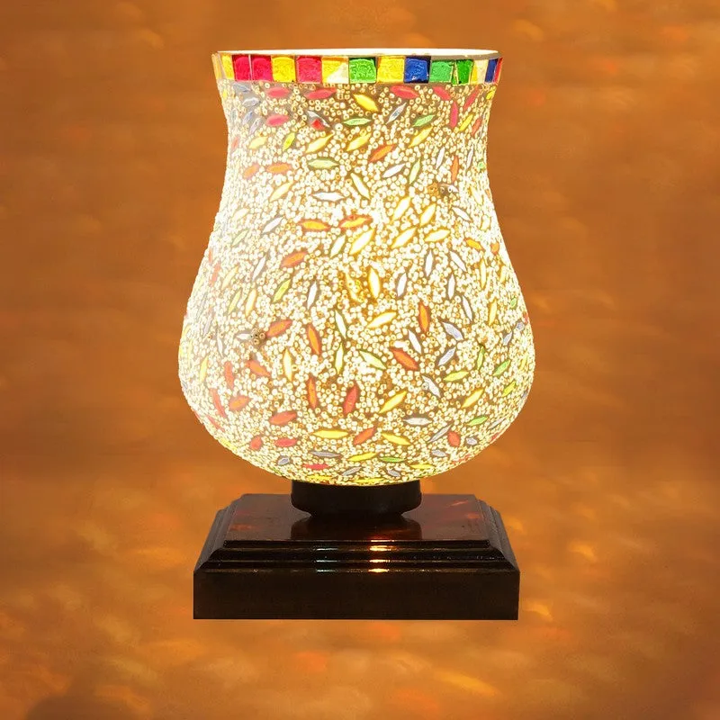 Auralin Mosaic Glass Table Lamp With Wooden Base - Multicolor media 8