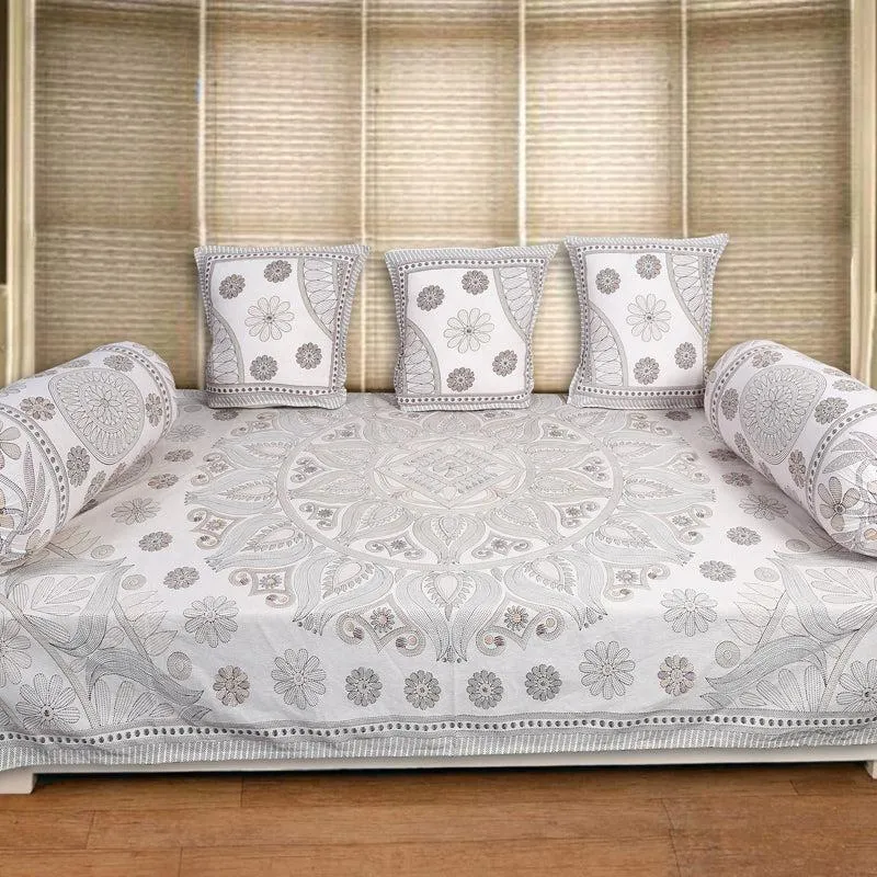 Madviya Floral Diwan Set (Grey) - Six Piece Set media 1