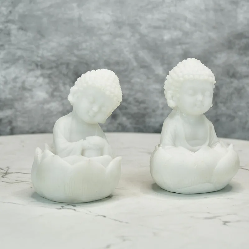 Baby Buddha In Lotus Resin Idol - Set Of Two media 6