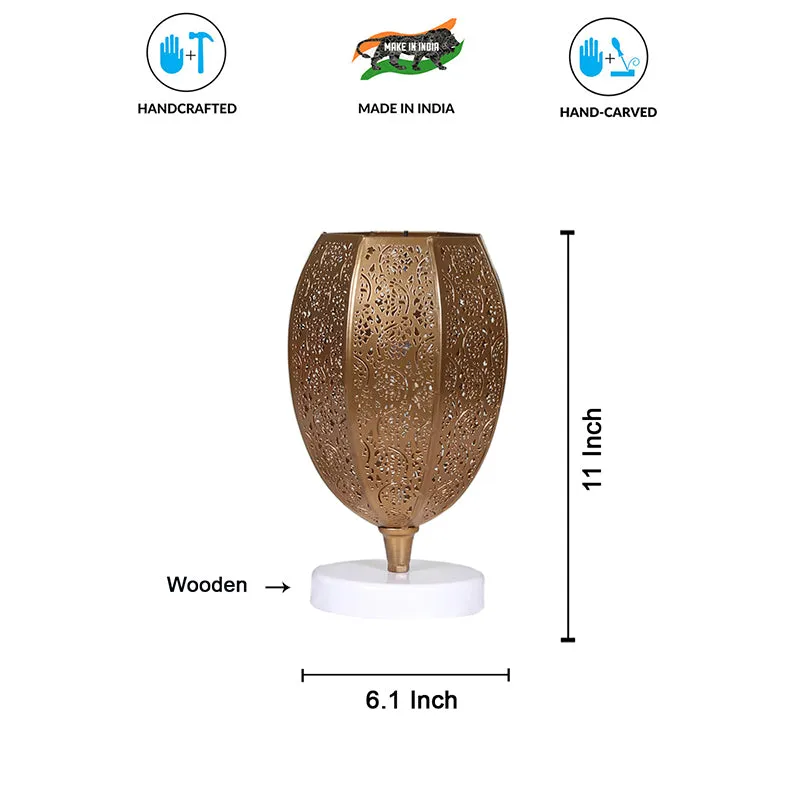 Mehela Etched Metal Table Lamp With White Round Base - Gold media 5
