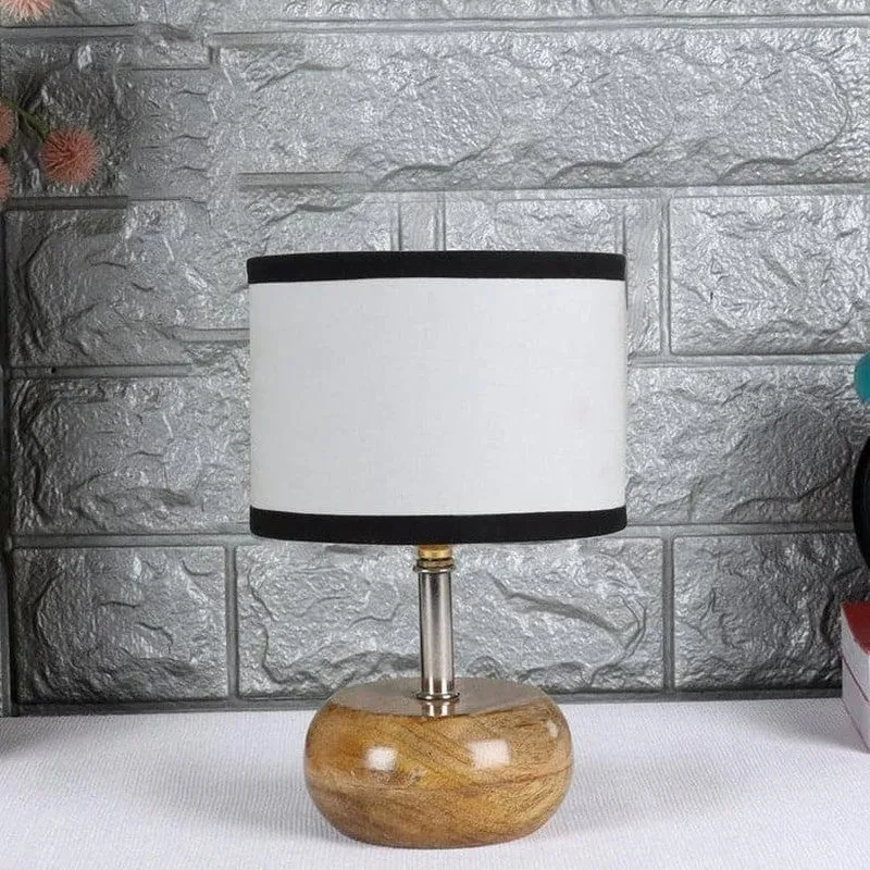 Wood Pebble Fabric Table Lamp - White,Brown,Black media 3