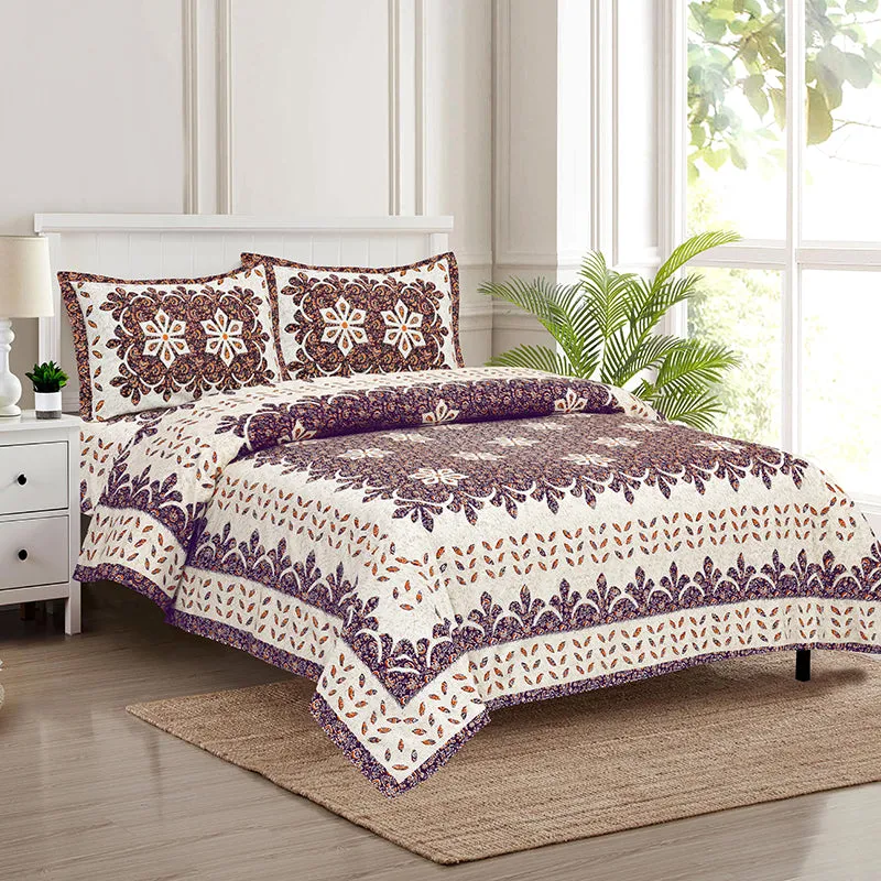 Alankrita Ethnic Cotton Bedsheet (Beige,Brown) - 180 TC media 1