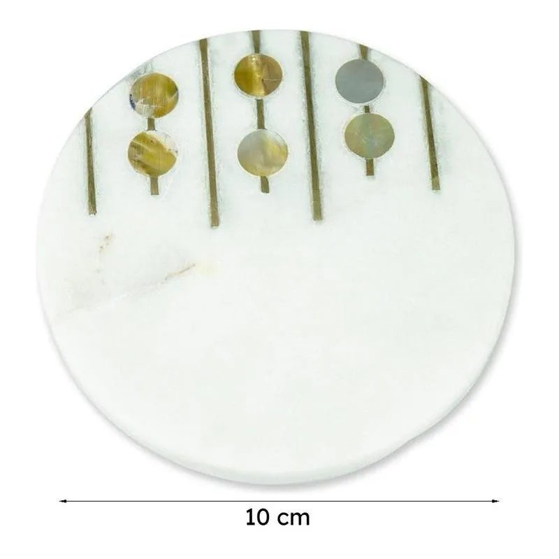 Pearl Charm Marble Coaster With Brass Inlay (White) - Set Of Two media 9