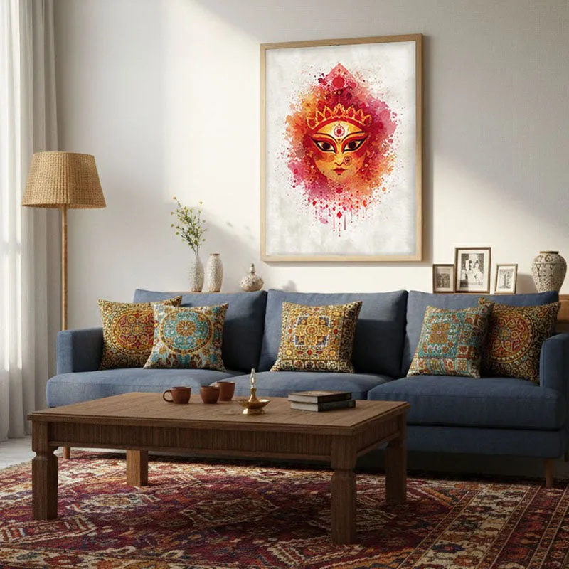 Powerful & Divine Maa Durga Archival Paper Wall Art - Natural Brown Frame media 4