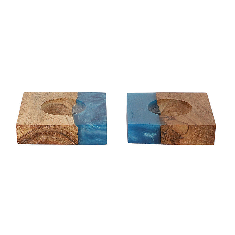 Resin Root Tea Light Holder (Blue) - Set Of Two media 3
