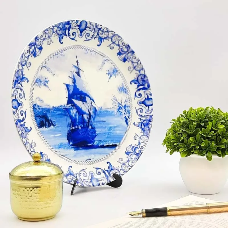 Dutch Blue Pottery Ship Inspired Decorative Plate media 1