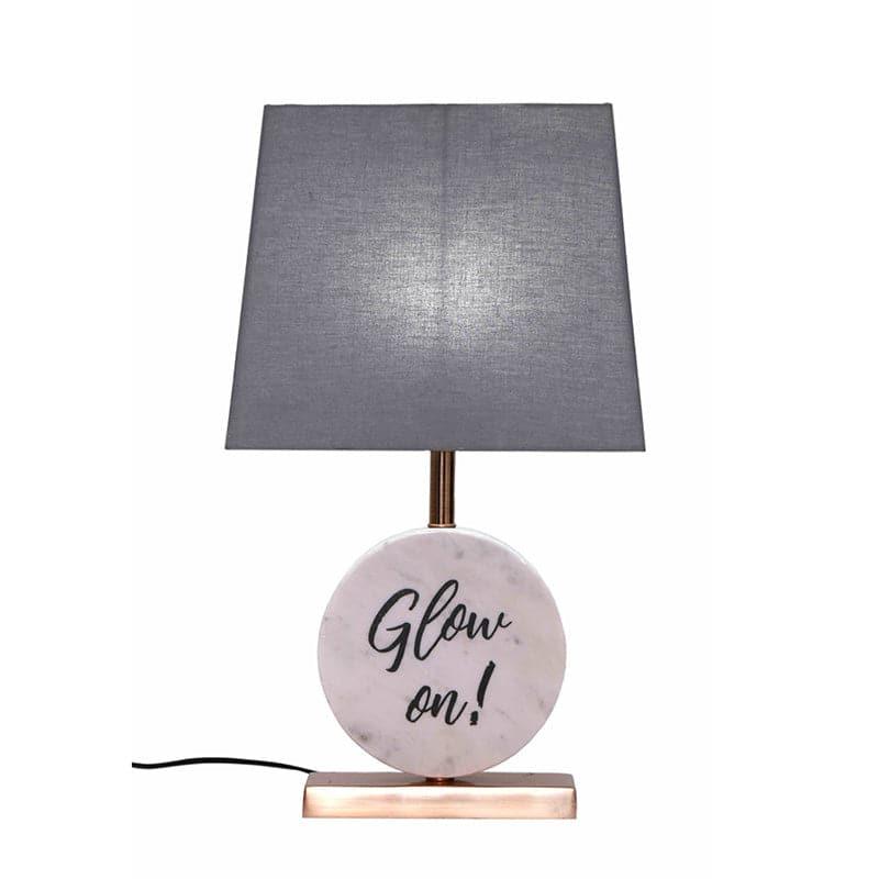 Glow On Marble & Copper Base Fabric Table Lamp - Grey,White media 4